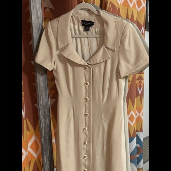 Vintage 80s silk midi shirt dress Sz 6 Sm / M - Picture 9 of 17